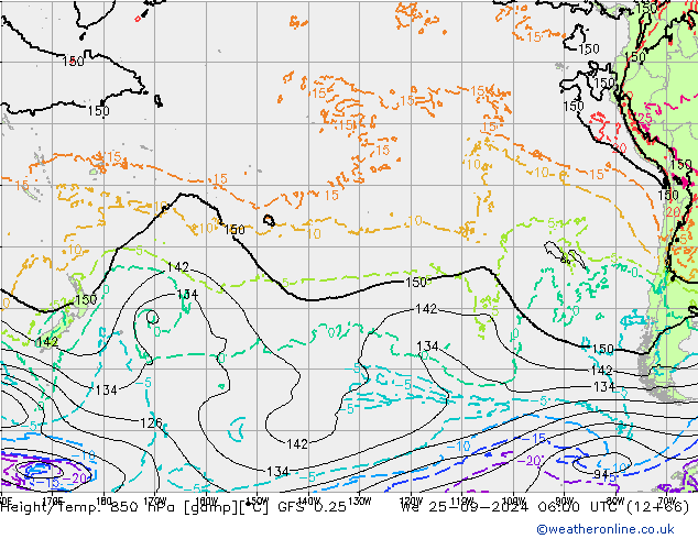 Z500/Rain (+SLP)/Z850 GFS 0.25  25.09.2024 06 UTC