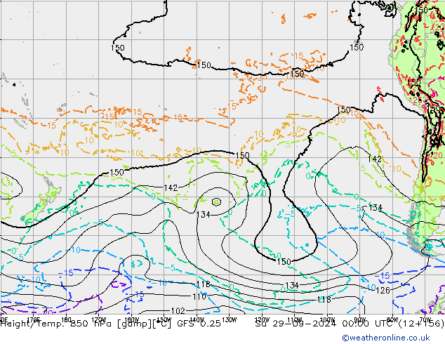 Z500/Rain (+SLP)/Z850 GFS 0.25 dom 29.09.2024 00 UTC