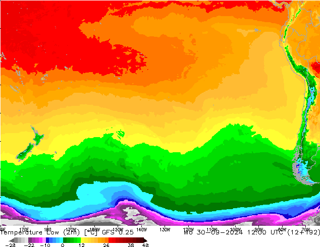 Tiefstwerte (2m) GFS 0.25 Mo 30.09.2024 12 UTC