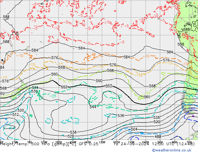 Z500/Rain (+SLP)/Z850 GFS 0.25 вт 24.09.2024 12 UTC