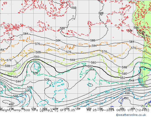 Z500/Rain (+SLP)/Z850 GFS 0.25  25.09.2024 06 UTC