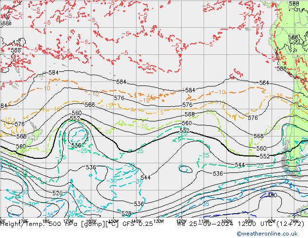 Z500/Regen(+SLP)/Z850 GFS 0.25 wo 25.09.2024 12 UTC