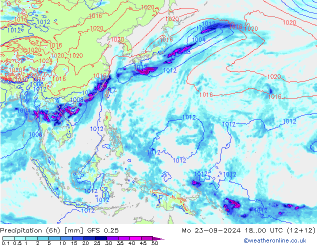 Z500/Rain (+SLP)/Z850 GFS 0.25 pon. 23.09.2024 00 UTC