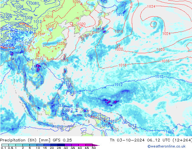 Z500/Rain (+SLP)/Z850 GFS 0.25 Qui 03.10.2024 12 UTC