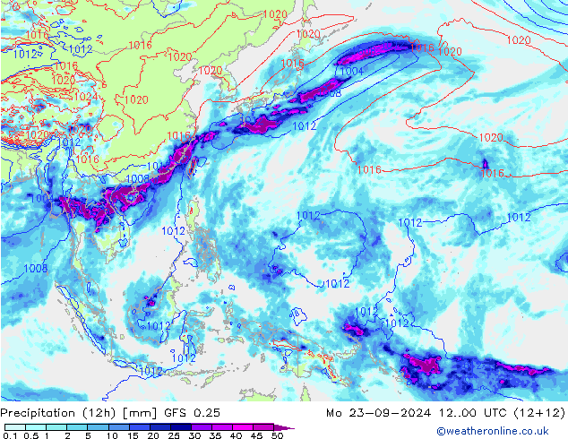 Precipitación (12h) GFS 0.25 lun 23.09.2024 00 UTC