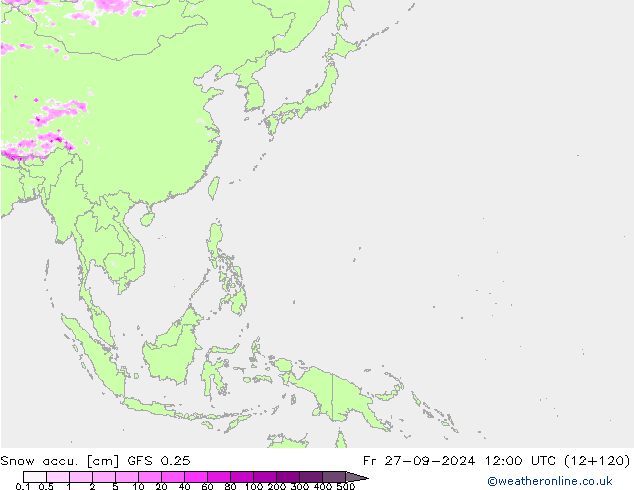 Totale sneeuw GFS 0.25 vr 27.09.2024 12 UTC