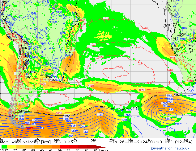 Max. wind velocity GFS 0.25 Th 26.09.2024 00 UTC