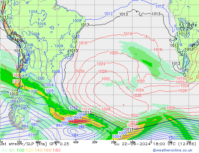 Jet stream GFS 0.25 Dom 22.09.2024 18 UTC