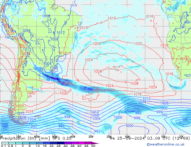 Z500/Yağmur (+YB)/Z850 GFS 0.25 Çar 25.09.2024 09 UTC