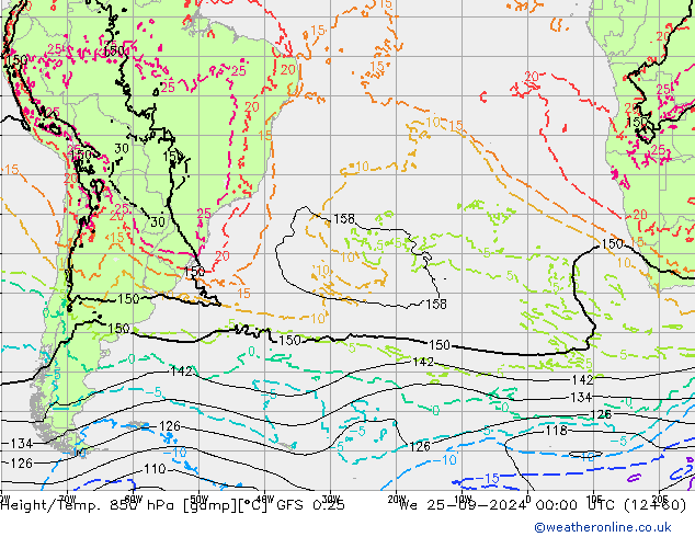 Z500/Rain (+SLP)/Z850 GFS 0.25  25.09.2024 00 UTC