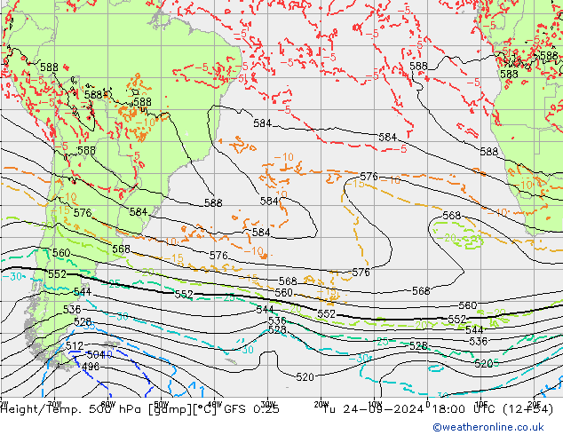 Z500/Rain (+SLP)/Z850 GFS 0.25 вт 24.09.2024 18 UTC