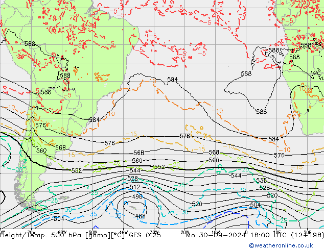 Z500/Rain (+SLP)/Z850 GFS 0.25 Mo 30.09.2024 18 UTC