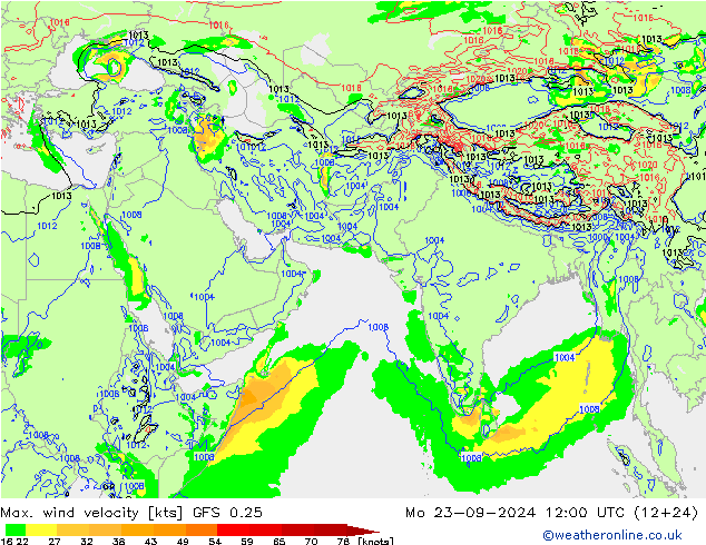 Max. wind snelheid GFS 0.25 ma 23.09.2024 12 UTC