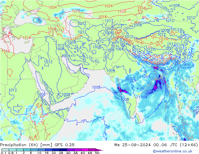 Z500/Rain (+SLP)/Z850 GFS 0.25  25.09.2024 06 UTC