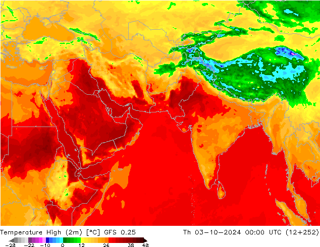 Nejvyšší teplota (2m) GFS 0.25 Čt 03.10.2024 00 UTC