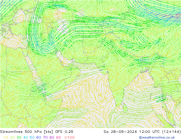 Streamlines 500 hPa GFS 0.25 Sa 28.09.2024 12 UTC