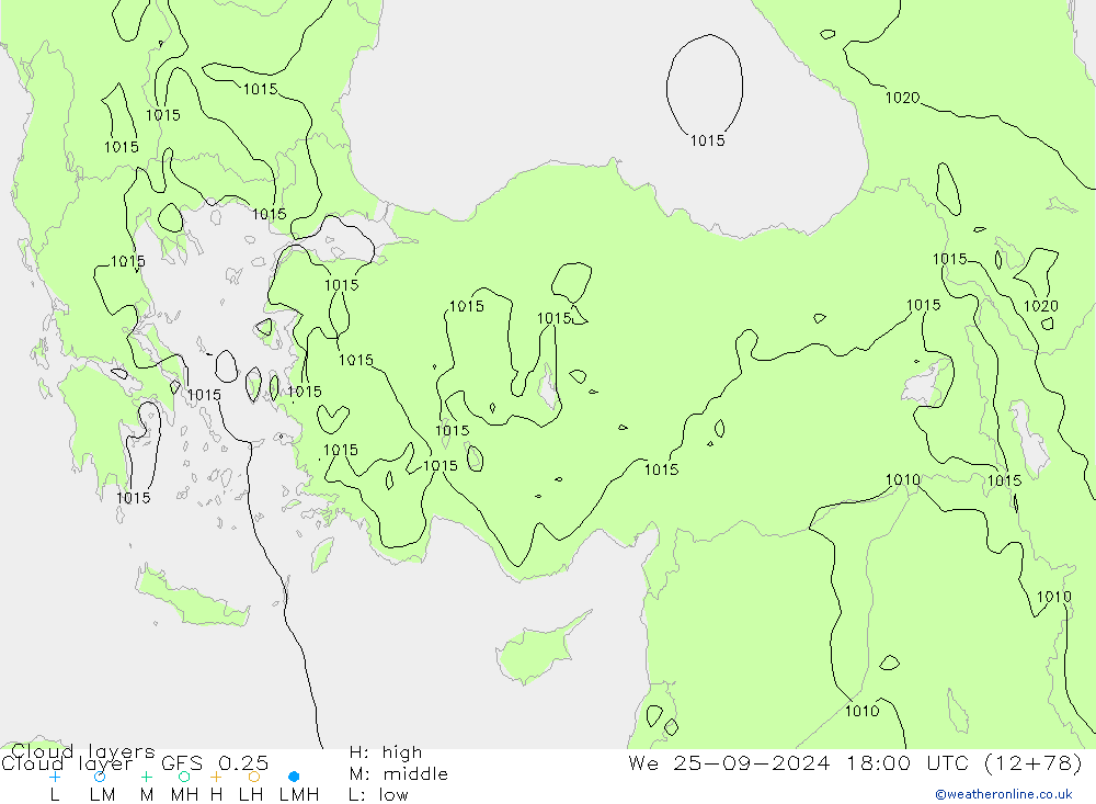 Cloud layer GFS 0.25 ср 25.09.2024 18 UTC