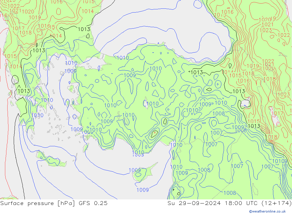 Yer basıncı GFS 0.25 Paz 29.09.2024 18 UTC