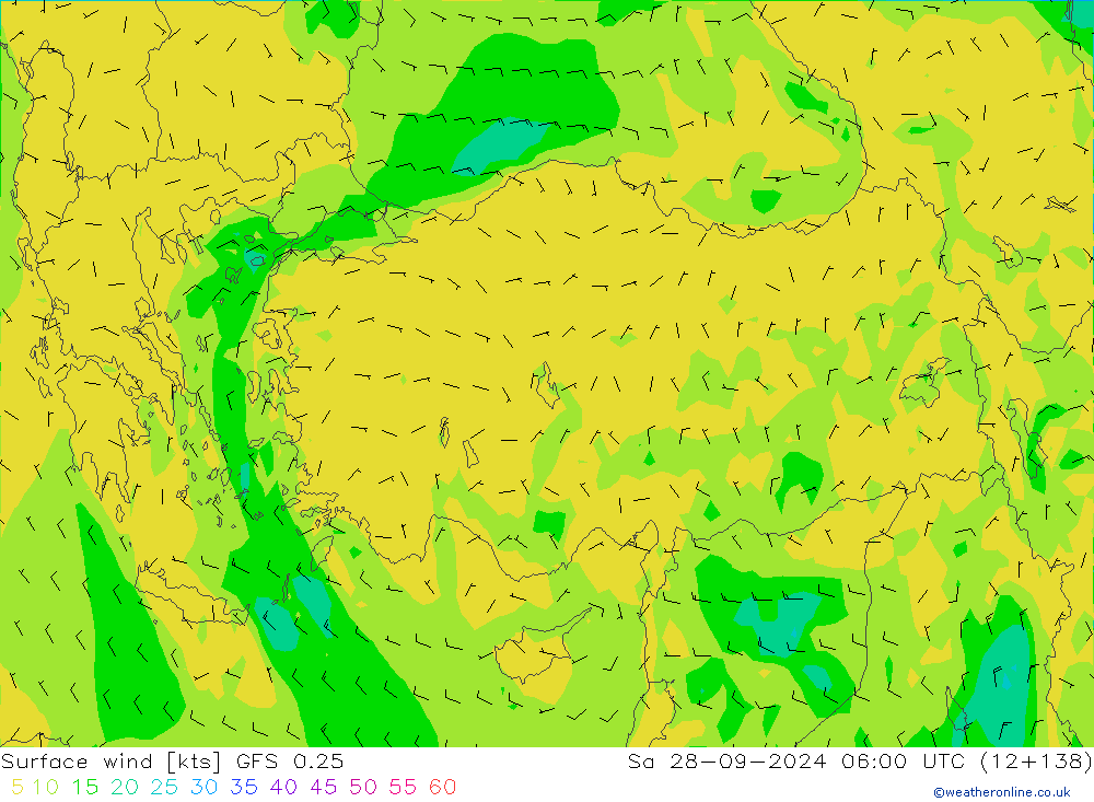 Surface wind GFS 0.25 Sa 28.09.2024 06 UTC