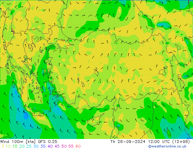 Wind 100m GFS 0.25 Čt 26.09.2024 12 UTC