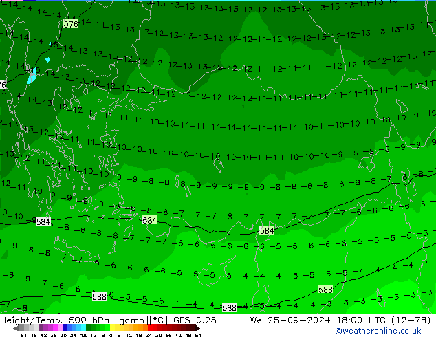 Z500/Yağmur (+YB)/Z850 GFS 0.25 Çar 25.09.2024 18 UTC