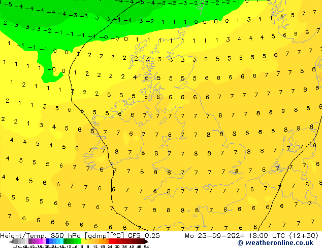 Z500/Rain (+SLP)/Z850 GFS 0.25 Mo 23.09.2024 18 UTC