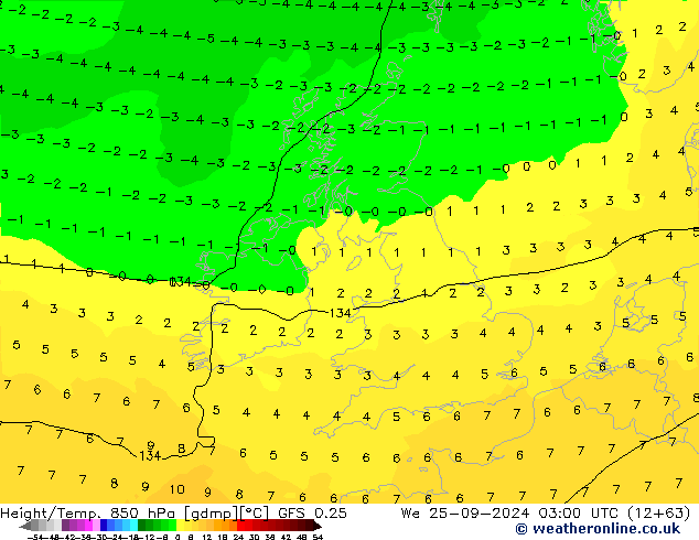 Z500/Rain (+SLP)/Z850 GFS 0.25 mer 25.09.2024 03 UTC