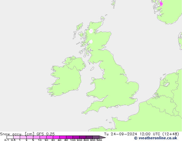 Toplam Kar GFS 0.25 Sa 24.09.2024 12 UTC