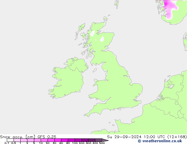 Snow accu. GFS 0.25 Su 29.09.2024 12 UTC