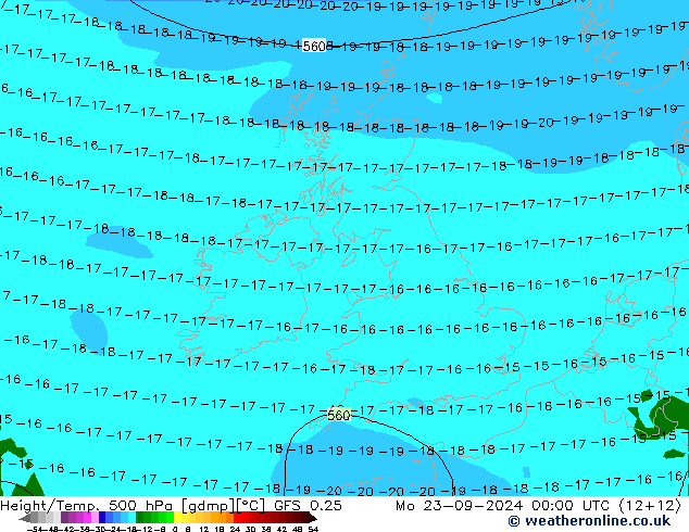 Yükseklik/Sıc. 500 hPa GFS 0.25 Pzt 23.09.2024 00 UTC