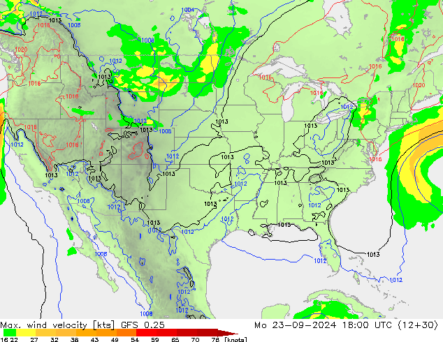 Max. wind velocity GFS 0.25 пн 23.09.2024 18 UTC