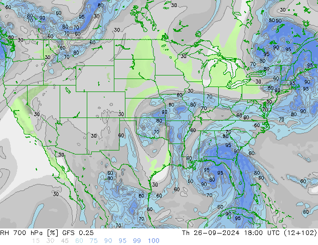 RH 700 hPa GFS 0.25 Th 26.09.2024 18 UTC