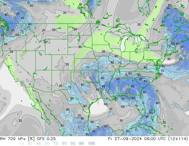 RH 700 hPa GFS 0.25 Fr 27.09.2024 06 UTC