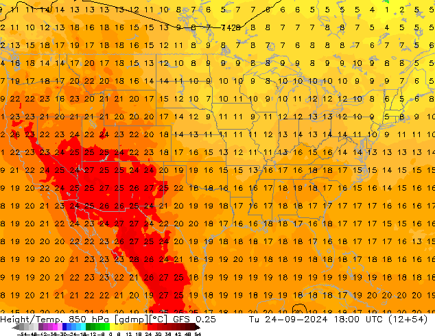 Z500/Rain (+SLP)/Z850 GFS 0.25  24.09.2024 18 UTC