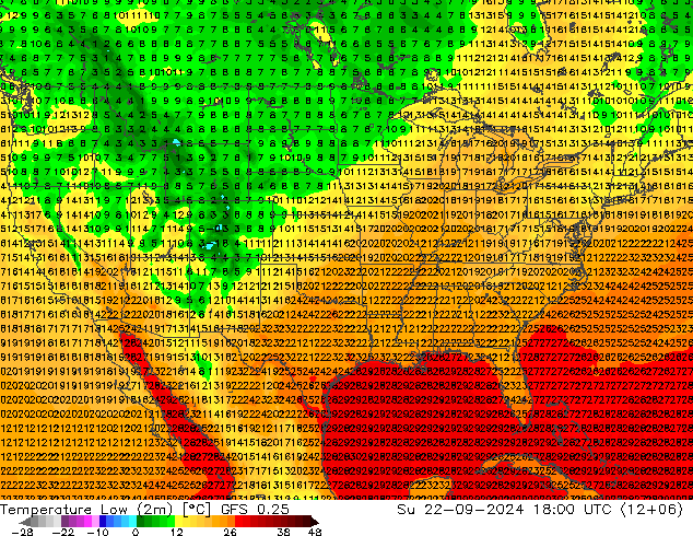 température 2m min GFS 0.25 dim 22.09.2024 18 UTC