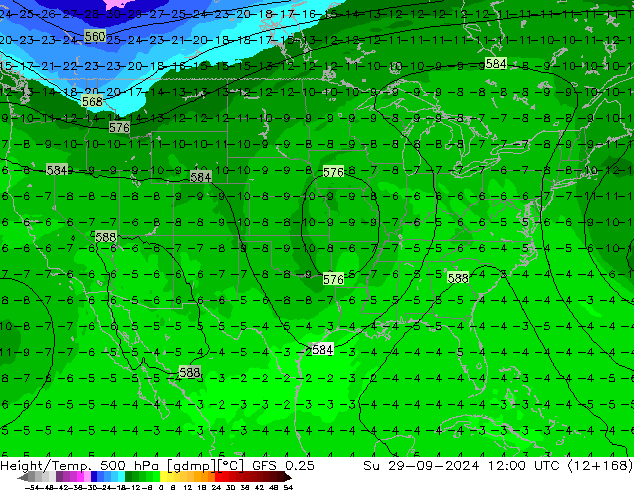 Z500/Rain (+SLP)/Z850 GFS 0.25  29.09.2024 12 UTC