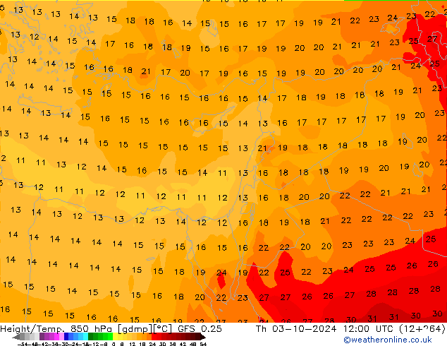 Z500/Rain (+SLP)/Z850 GFS 0.25 gio 03.10.2024 12 UTC