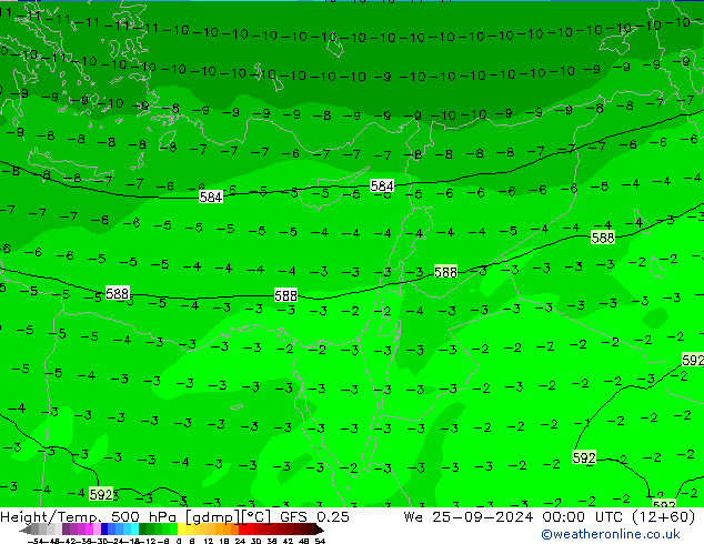 Z500/Rain (+SLP)/Z850 GFS 0.25 Mi 25.09.2024 00 UTC