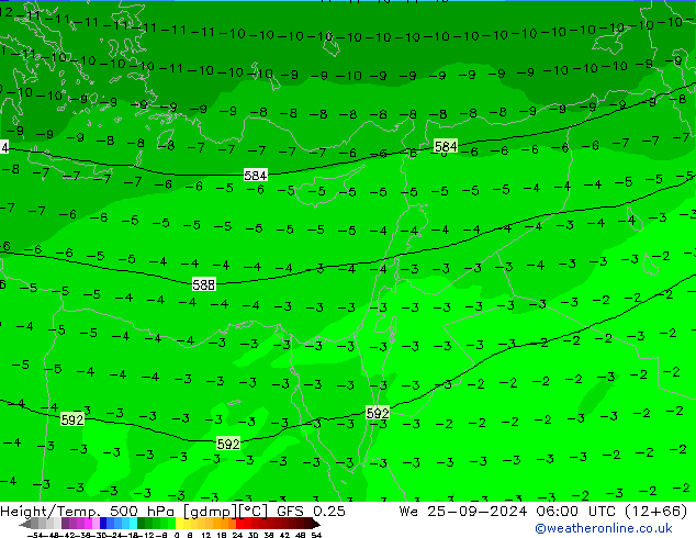 Z500/Rain (+SLP)/Z850 GFS 0.25  25.09.2024 06 UTC