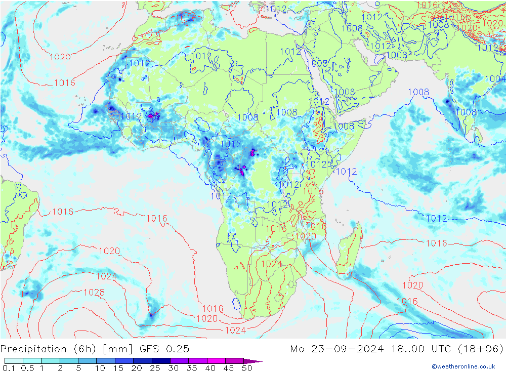 Z500/Rain (+SLP)/Z850 GFS 0.25 lun 23.09.2024 00 UTC