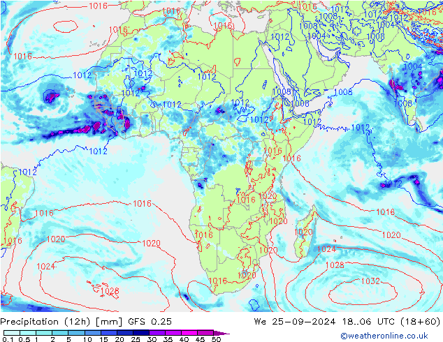 Yağış (12h) GFS 0.25 Çar 25.09.2024 06 UTC