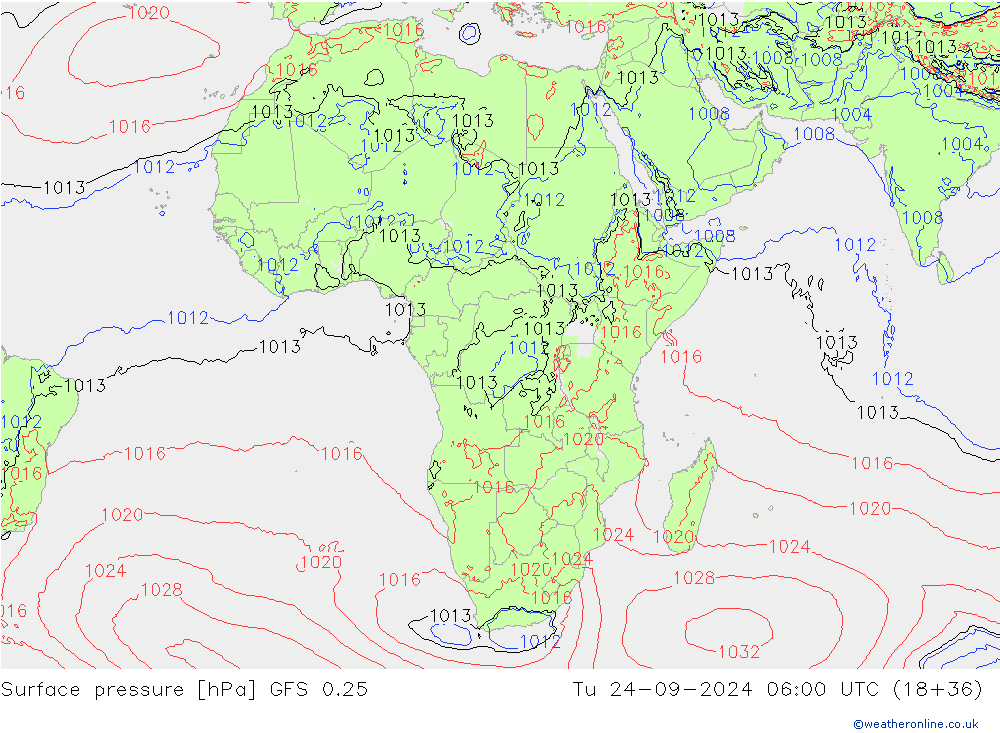 Atmosférický tlak GFS 0.25 Út 24.09.2024 06 UTC