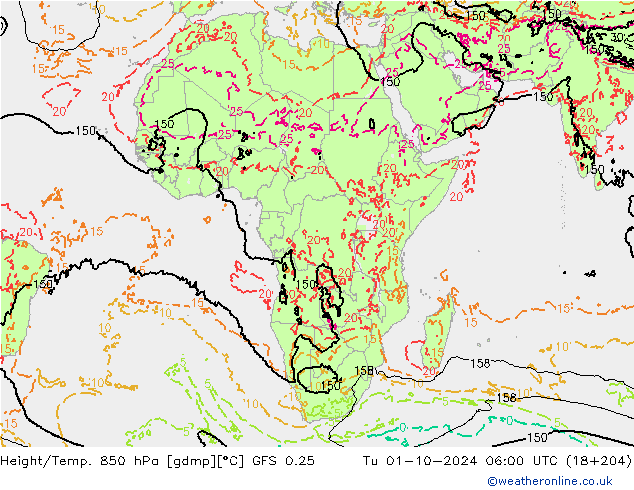 Z500/Rain (+SLP)/Z850 GFS 0.25 wto. 01.10.2024 06 UTC