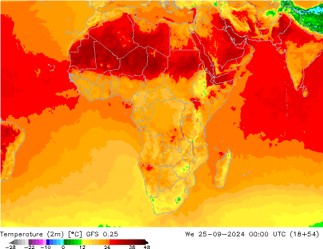 Sıcaklık Haritası (2m) GFS 0.25 Çar 25.09.2024 00 UTC