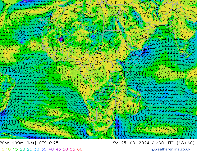 Wind 100m GFS 0.25 Mi 25.09.2024 06 UTC