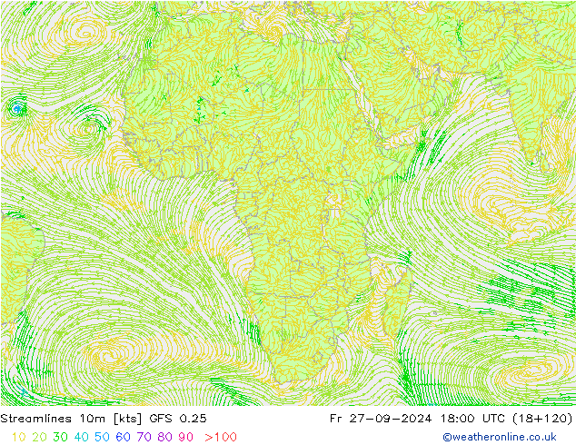 Linea di flusso 10m GFS 0.25 ven 27.09.2024 18 UTC