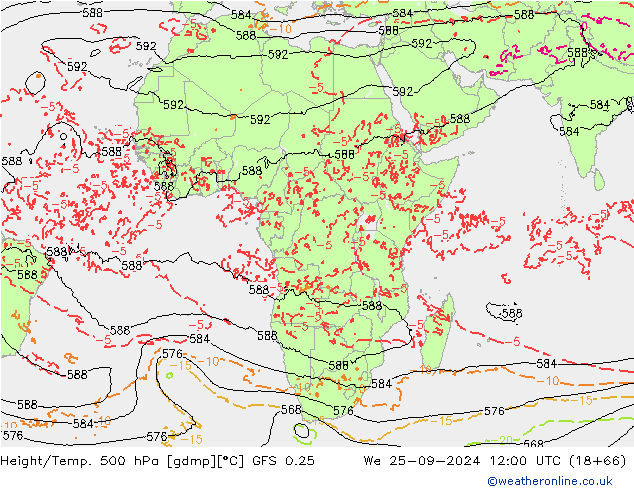 Z500/Rain (+SLP)/Z850 GFS 0.25 We 25.09.2024 12 UTC