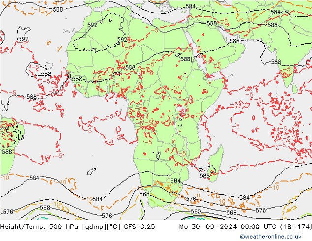 Z500/Rain (+SLP)/Z850 GFS 0.25 lun 30.09.2024 00 UTC