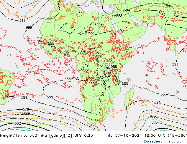 Height/Temp. 500 hPa GFS 0.25 Mo 07.10.2024 18 UTC