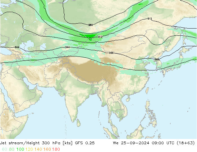 Jet stream/Height 300 hPa GFS 0.25 We 25.09.2024 09 UTC